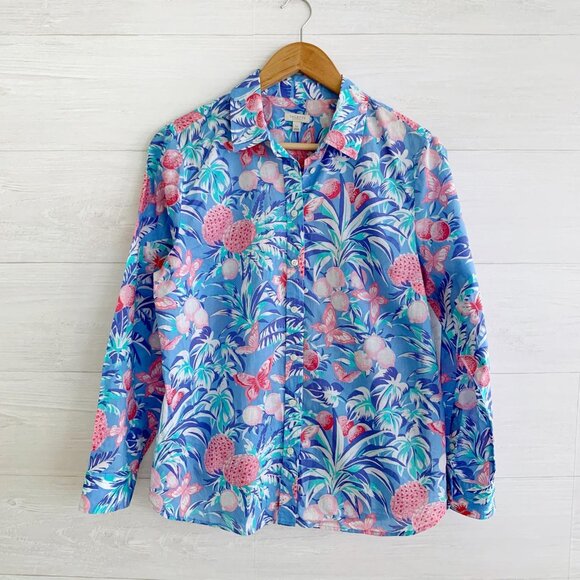 Talbots Petites - Blue tropical fruit lightweight cotton button up shirt, LP - Picture 1 of 5